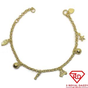 Multiple Dangle charm 8 inch Bracelet 999 gold
